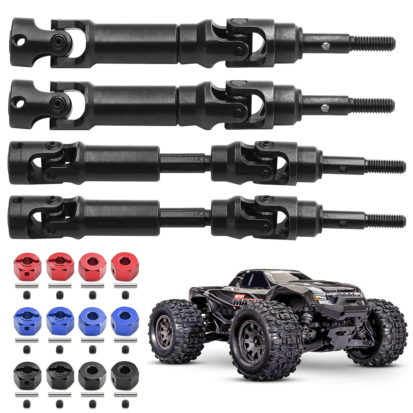 

4pcs Metal Front Rear Driveshaft Assembly with 12mm Wheel Hex Hub for Traxxas Mini Maxx 4WD Monster Truck Upgrade Parts
