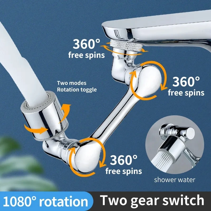 1440 ° Universal Tap Aerator Anti-respingo Giratória de Poupança de Água de Plástico Torneira Cabeça de Pulverização Braço Robótico Dual Mode Tap Extender Adaptador