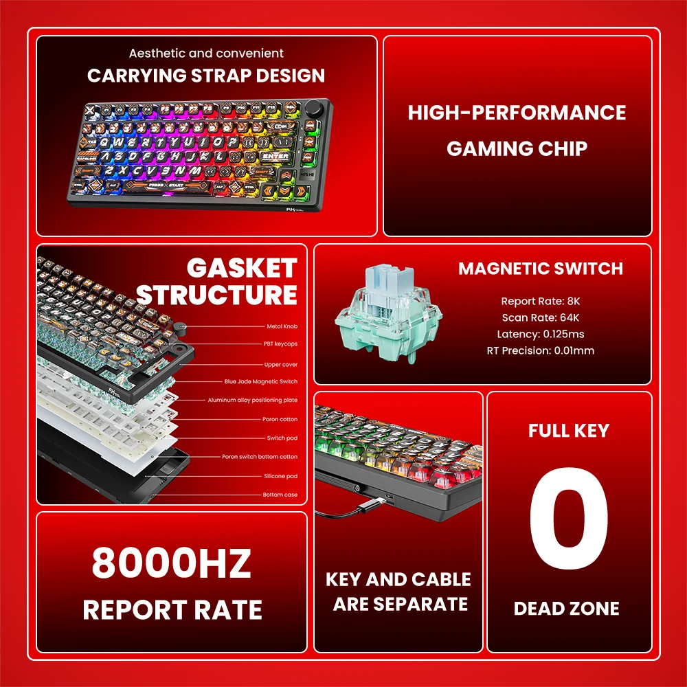 Magnetic Mechanical Keyboard - 81-Key RGB Wired Hot-Swappable
