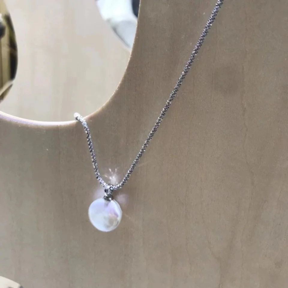 

2A-4A Big Natural Pearl Coin Necklace 925 Sterling Silver Jewelry 9-16mm Button Freshwater Pearl Pendant for Woman Fashion Gift