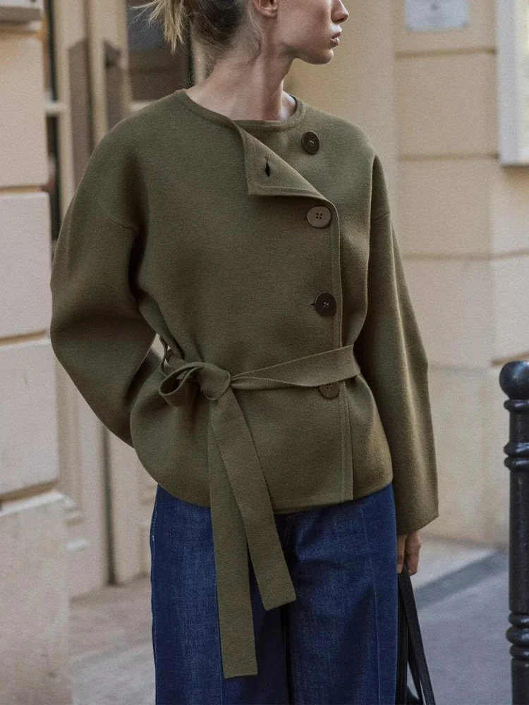 

European and American style autumn new women's clothing simple and fashionable with belt knitted cardigan coat jacket