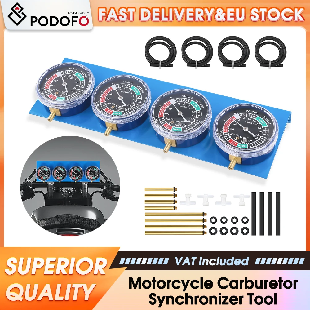 Kit de synchronisation de carburateur de moto 4 cylindres Podofo, outil de mesure de l'équilibre sous vide, dispositif d'équilibrage d'allumage, outil professionnel de réparation et de synchronisation de carburateur pour motos multicylindres