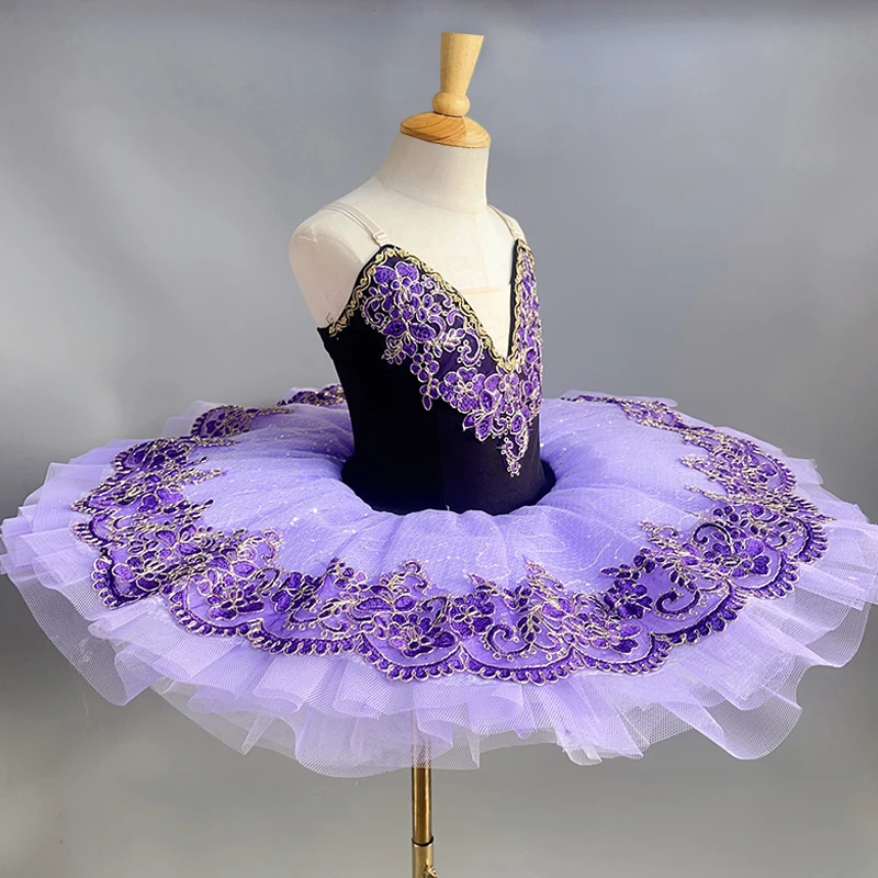 فستان باليه احترافي للفتيات، تنورة منتفخة، زي أداء الزهور، فستان جديد لأداء الرقص، تنورة توتو أرجوانية راقية