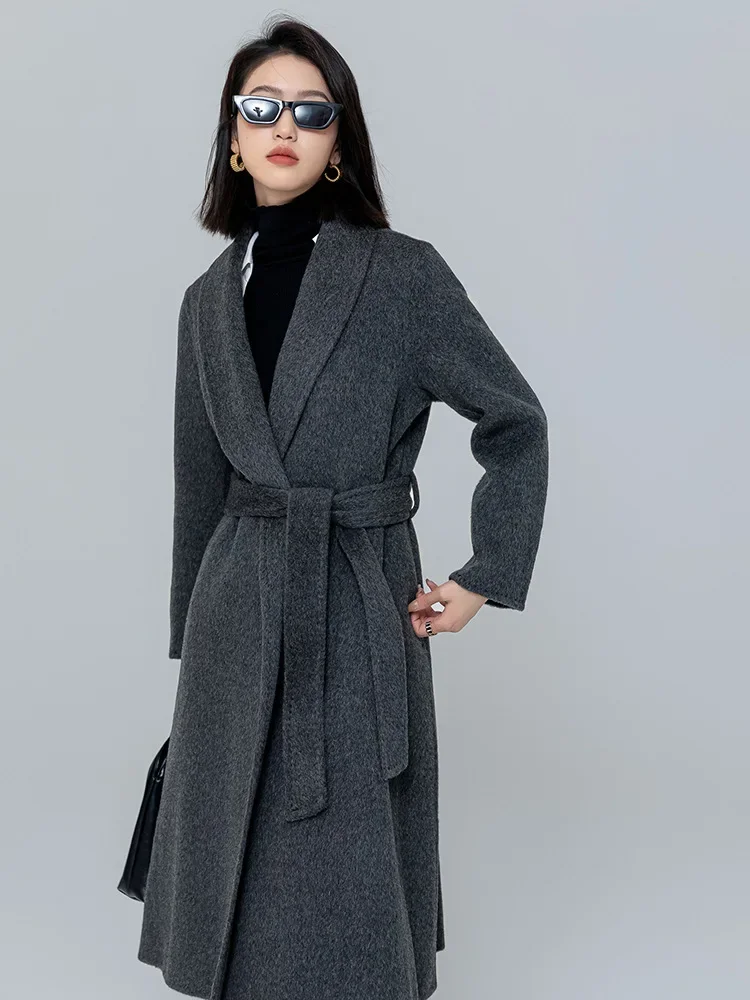 2026 Autumn and Winter Minimalist Classic Alxa Camel Down Coat Women's Double-sided Medium and Long Camel Hair Wool Blends
