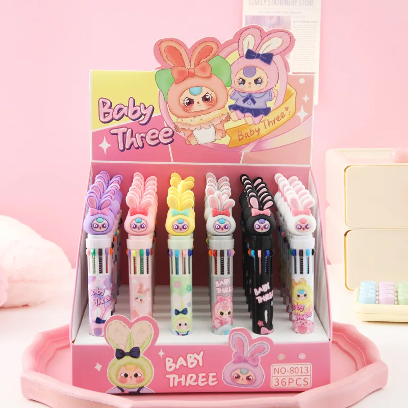 

12/36pcs Baby Three Ballpoint Pen 10 Colors Cartoon Design Soft Rubber 0.7mm Multicolor Pens for Students Learning Stationery