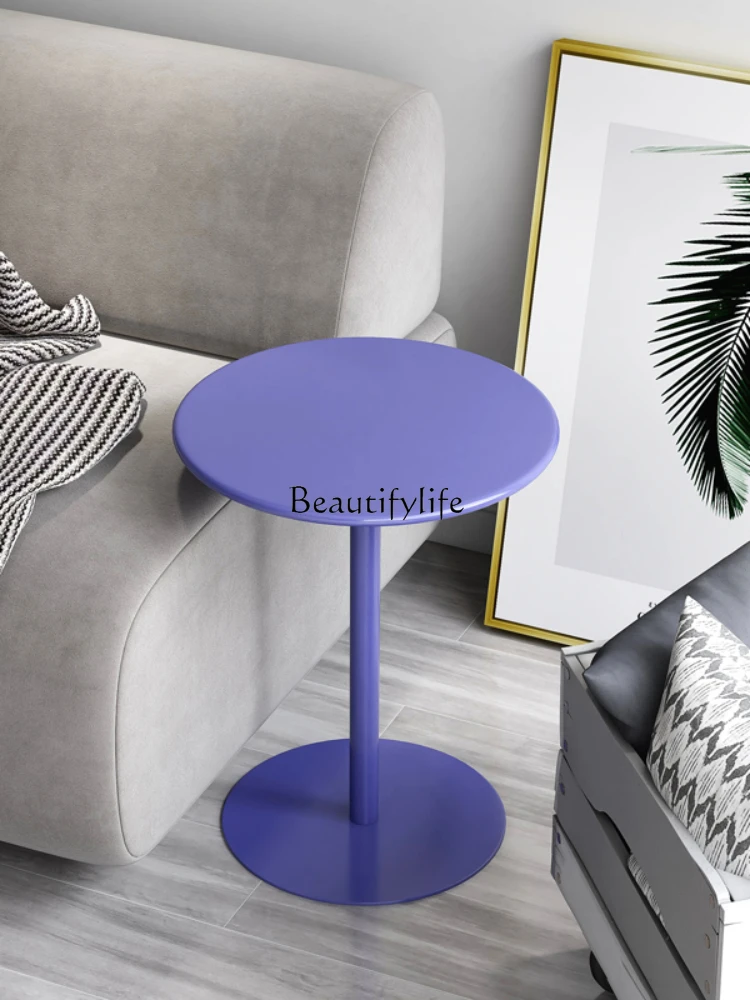 Simple Cream Style Side  Light Luxury Sofa  Mini Small round Table Klein Blue Tea Table