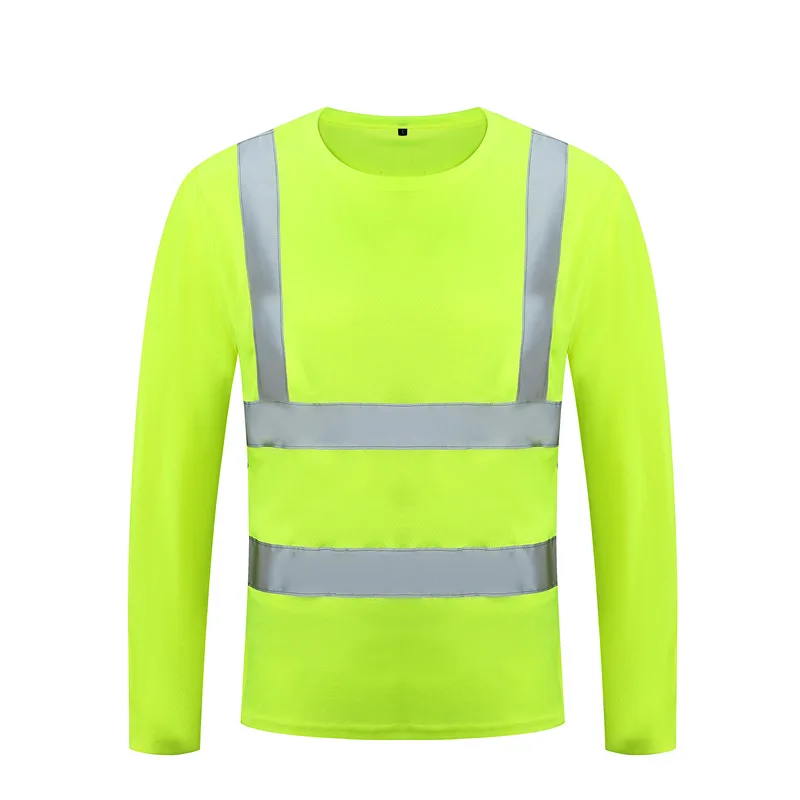 Fluorescent High Visibility T-Shirts Men Reflective Work Safety Shirts Quick Dry Long Sleeve Hi Vis Tops Construction Workwear