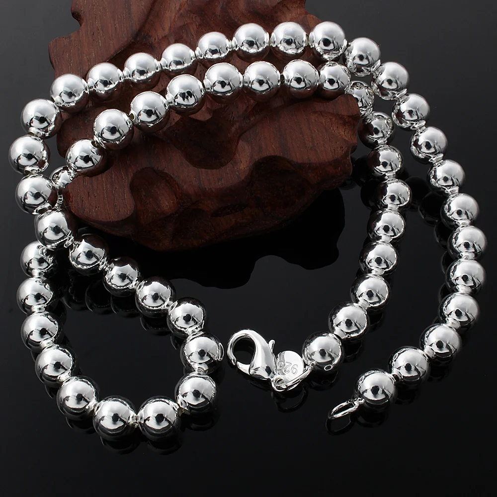 Hot 925 Sterling Silver Classic brands 8MM bead chain Necklace for woman men charms Fashion party wedding Jewelry Holiday gift