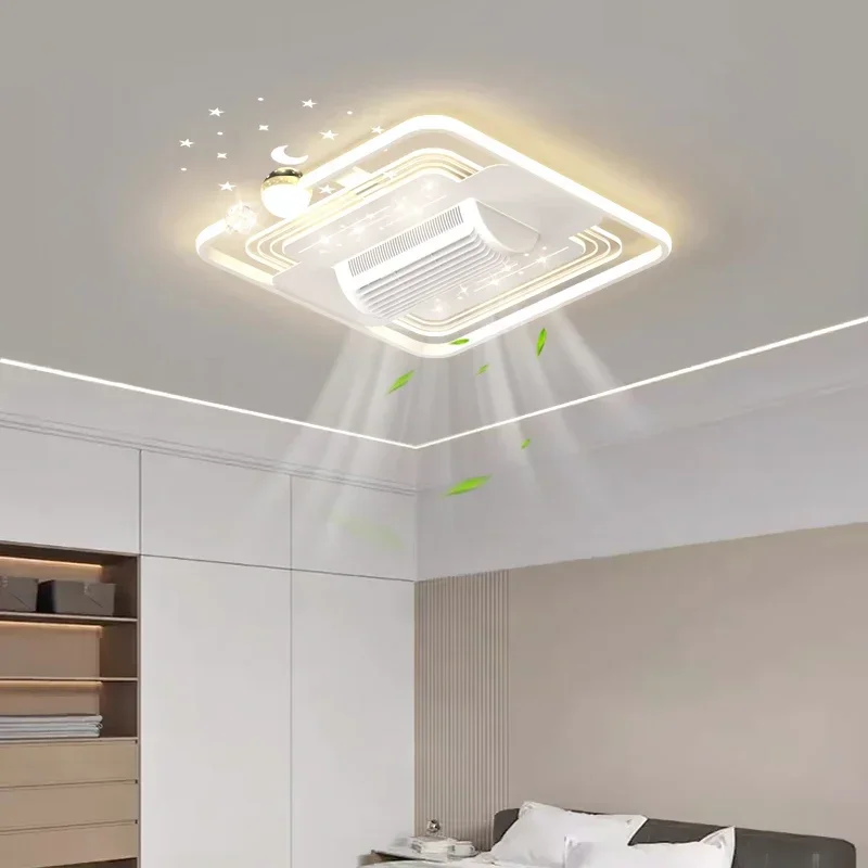 Starry Sky Leaf Free Fan Ceiling Light 2025 New Intelligent Integrated Living Room Headlights with Temperament Fan Main Light