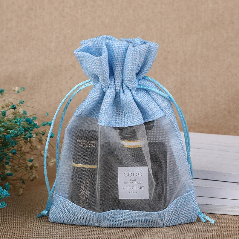 1pcs Flax Small Gift Bag Clear Jewelry Candy Cosmetics Ornaments Storage Creative Drawstring Packaging Bags Wedding Organizer