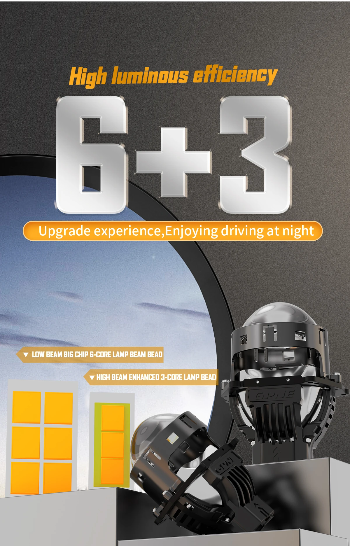 GPNE GP70 80w LED Laser effect car headlight 3 inch lens bi led projector