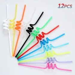 12pcs Straw Colorful Reusable Spiral Plastic Drinking Straws, Funny Straws for Children Birthday Party Supplies, Christmas