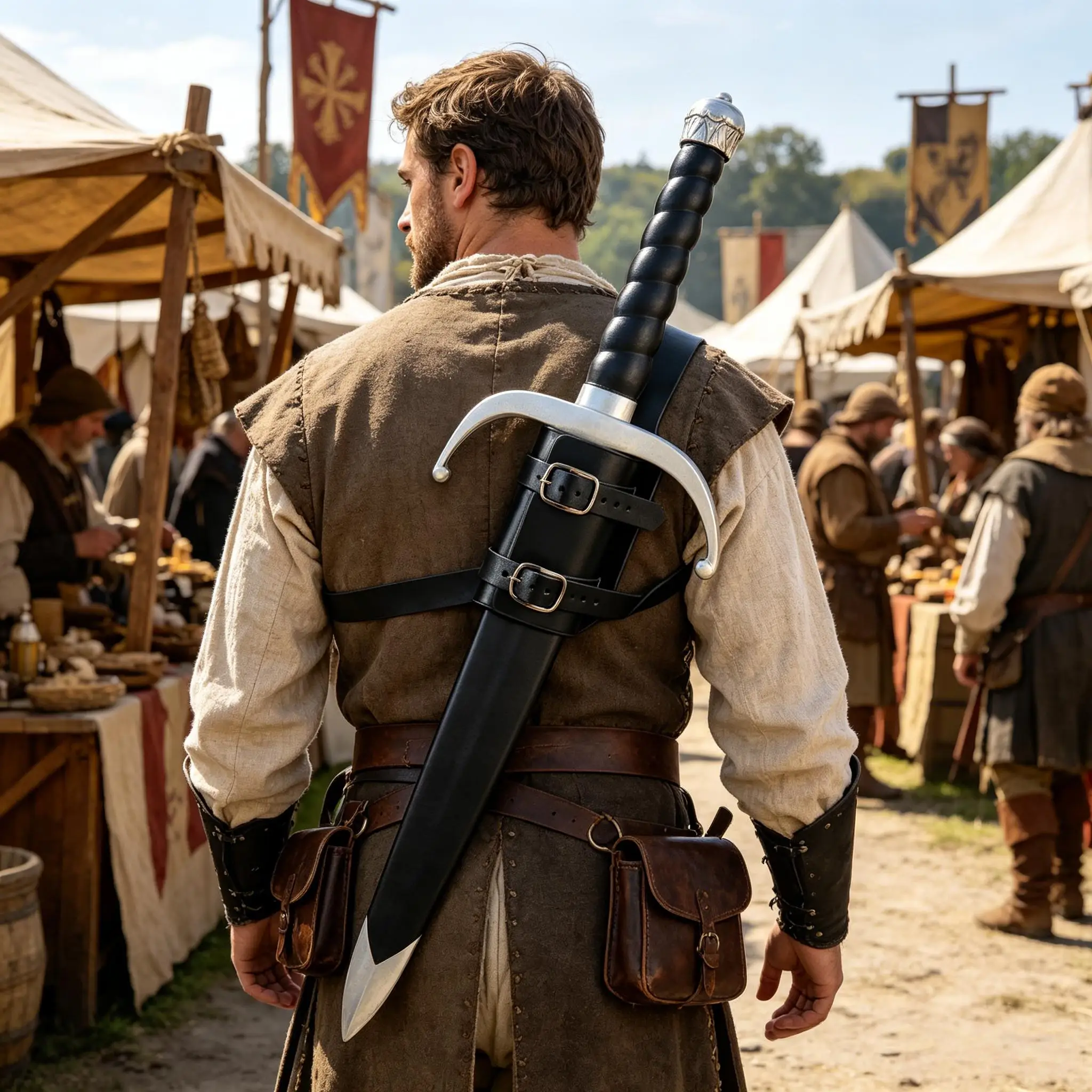 Medieval Back-Mounted Sword Sheath | Adjustable PU Leather Sword Holster for LARP Cosplay & Renaissance Costume