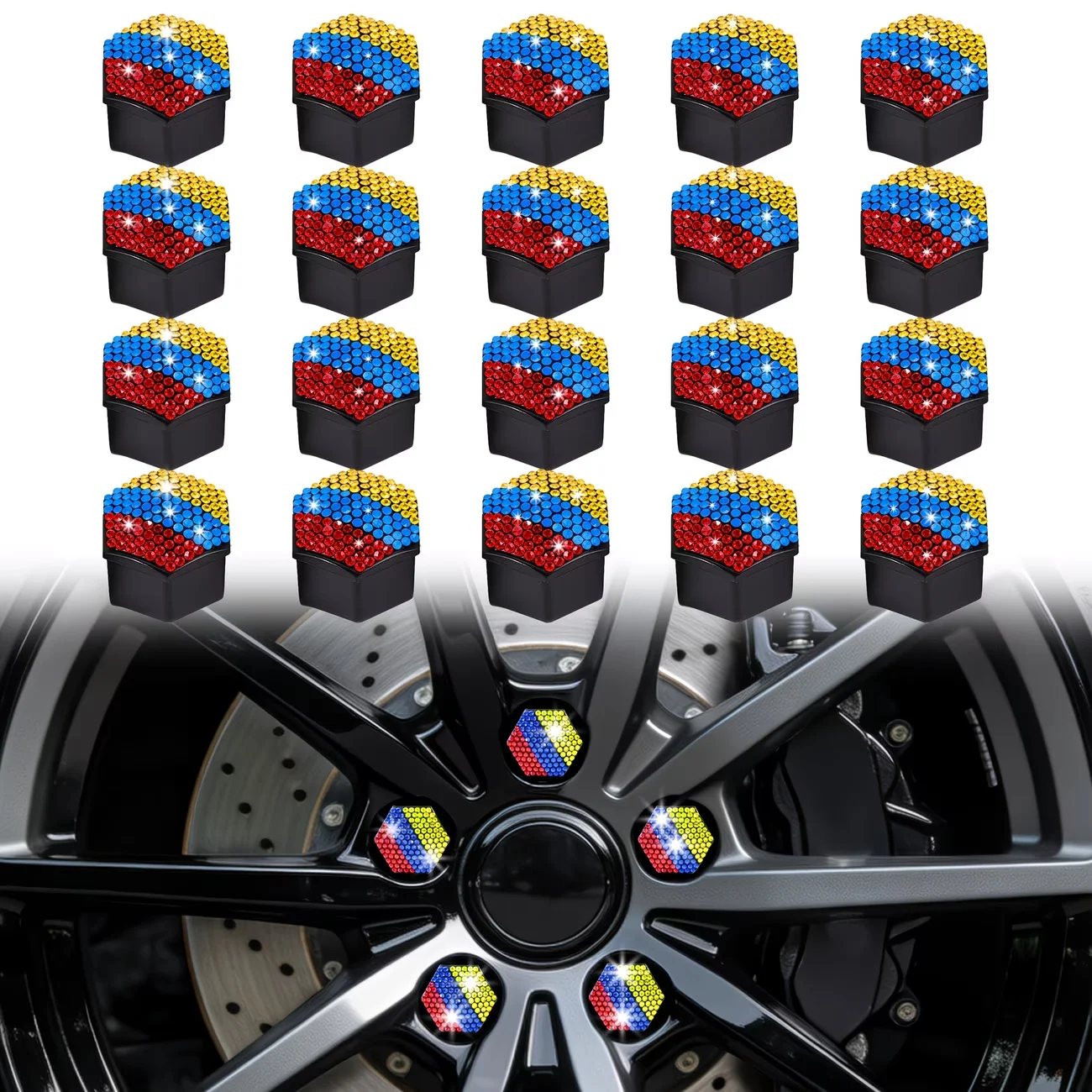 

21mm 20Pcs Colombia Car Wheel Nut Caps Protection Covers Caps Auto Hub Screw Cover Bling Crystal Tire Bolt Nut Cap Tyre Decor