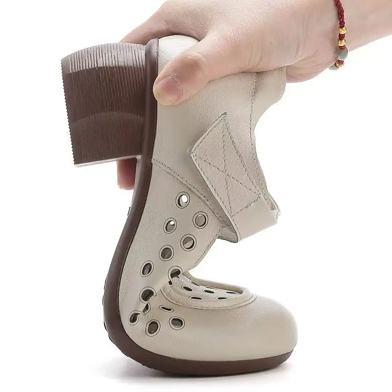 المرأة الصيف جديد الجلود الجوف خارج الكهف الصنادل كتلة وحيد عدم الانزلاق جولة تو تنفس عالية الجودة منخفضة أعلى الفيلكرو الصنادل