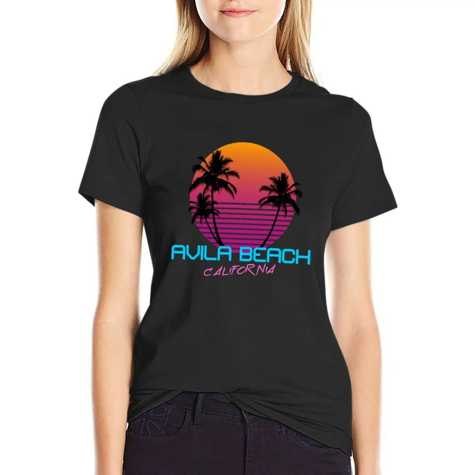 

Avila Beach California Retro 80's Sunset T-Shirt Aesthetic clothing kawaii clothes graphics cute tops Women clothing