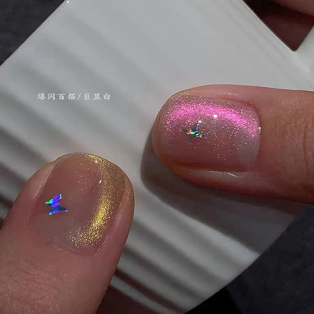 1 Stuks Aurora 'S Kat Magnetische Gel Nagellak Reflecterende Sprankelende Blauwe Tranen Glitter Semi-Permanente Nail Art Doorweekt Led UV-Gel