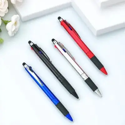

Набор из 4 многофункциональных шариковых ручек с 3 цветами и стилусом, плавное письмо, удобный захват, для встреч, офиса, путешествий