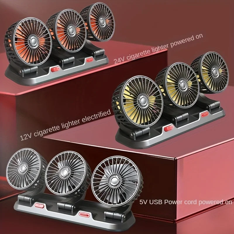 

Car Three-head Fan USB Car Electric Fan Truck 24v12v Refrigeration Small Bread Car Powerful Fan