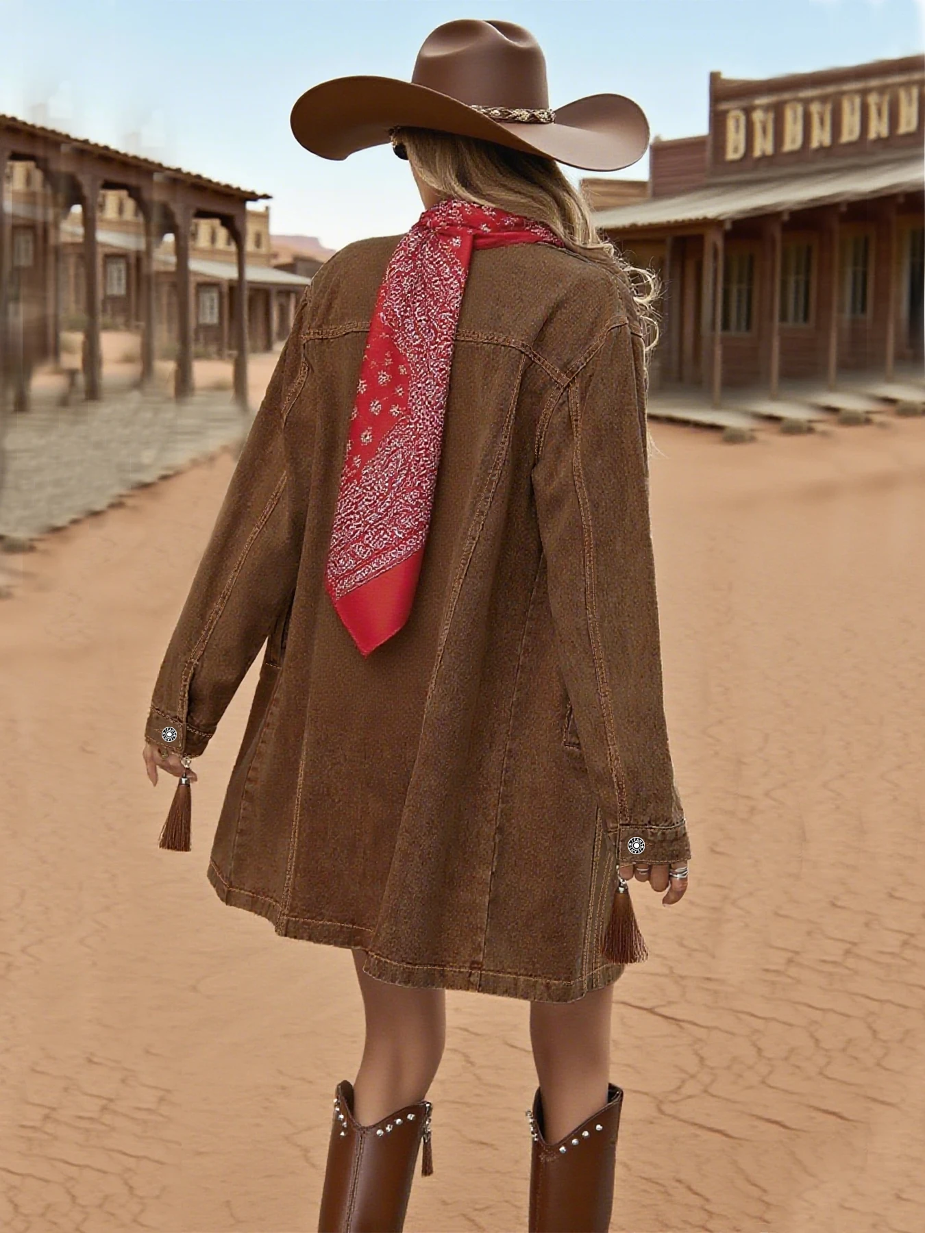 プラスサイズ レディース ロングデニムジャケット ヴィンテージ装飾ボタン ウォッシュ加工 ルーズフィット レディースジーンズジャケット