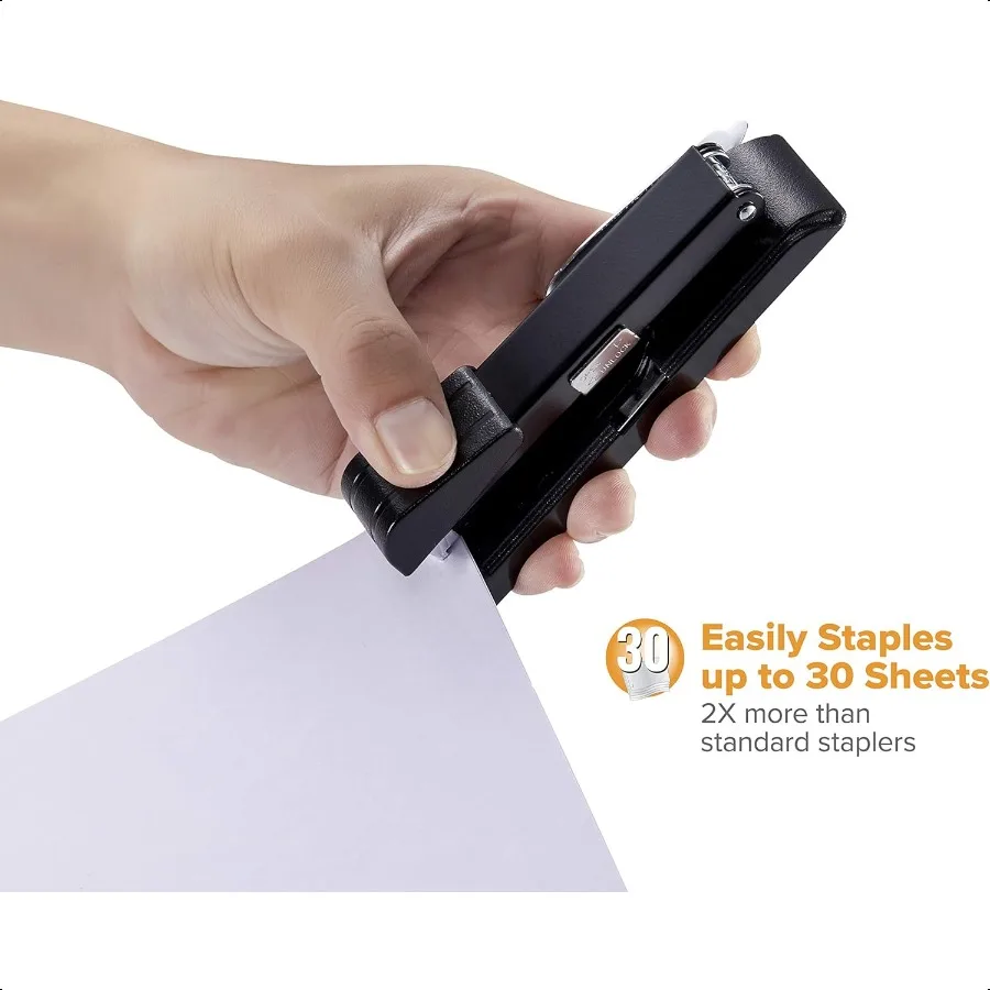 B8 PowerCrown Reise-Desktop-Hefter, 30-Blatt-Kapazität, langlebiges Metall, Schwarz.