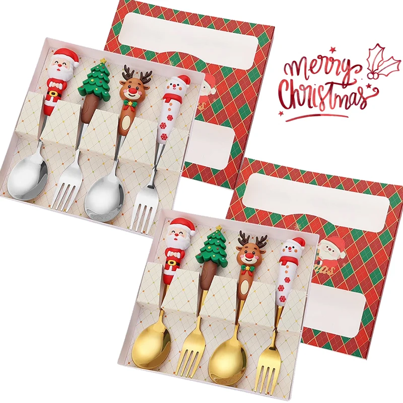 عيد الميلاد مجموعة أدوات المائدة عيد الميلاد الفولاذ المقاوم للصدأ الشوك والملاعق ملعقة الحلوى/ الحلويات شوكة أواني المطبخ للعشاء والموسمي #6