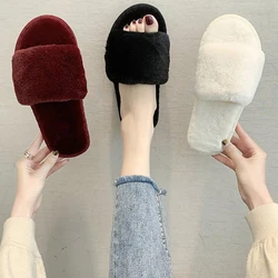 Vendita calda inverno donna casa Indoor peluche soffici pantofole Casual diapositive femminili infradito soffici scarpe signore morbide pantofole di peluche