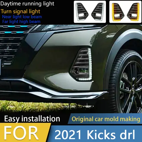 LED Daytime Running Lights For Nissan Kicks 2021-2023 White DRL & Amber Turn Signal Lights Fog Lights