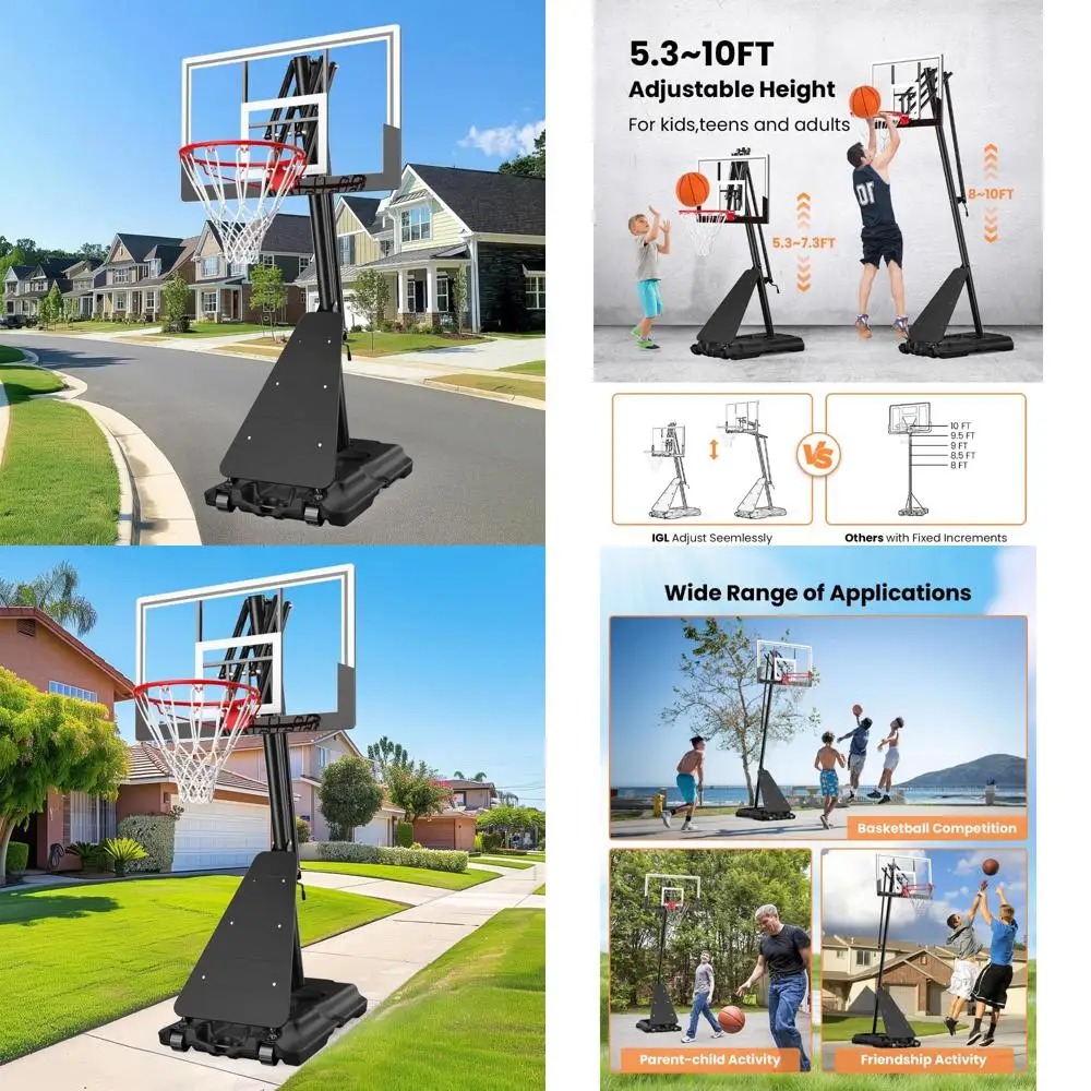 Obras de baloncesto ajustables para exteriores: aros en el suelo de 10 pies de altura con tablero inastillable y estilo profesional para mayor durabilidad