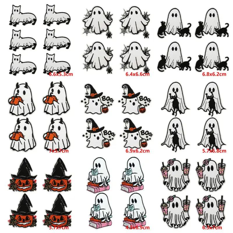 10PCS Wholesale Ghost Embroidered Patch Badges Iron On Patches For Clothing Thermoadhesive Patches On Clothes Halloween Applique