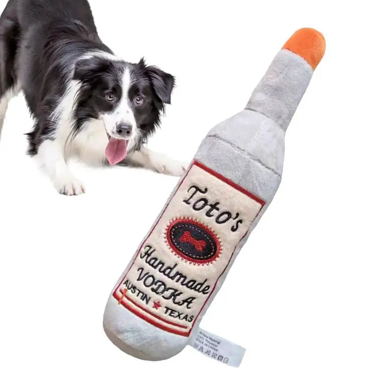 Plush Wine Bottle Dog Toy Dog Squeeze Toys Chewing Plush Bottle Puppy Sound-Making Interactive Toys For Large And Small Dogs For