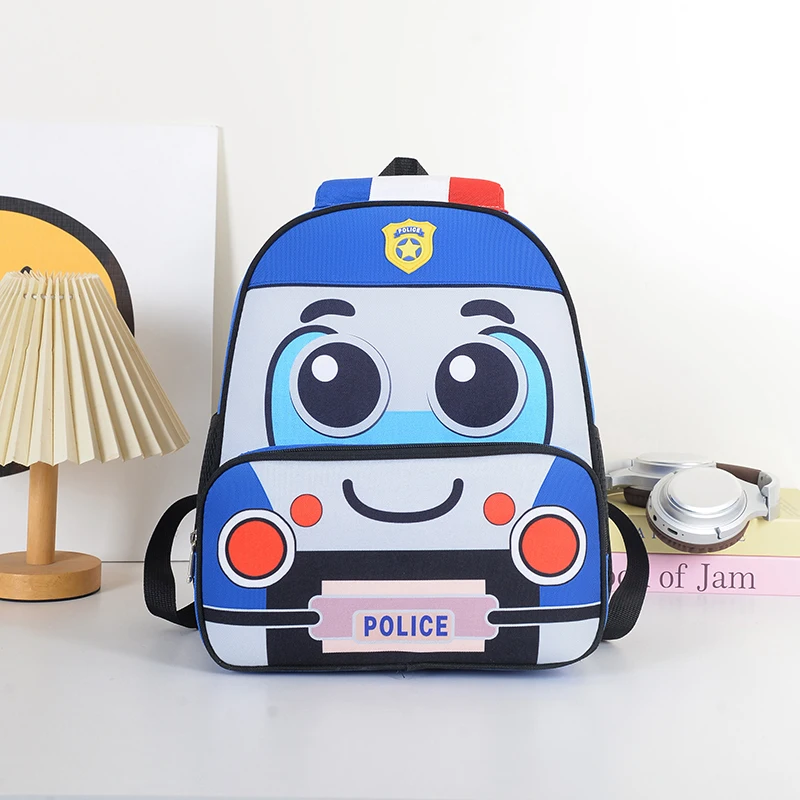 2026 New Hot Sale Cartoon Police Car Backpack for Toddlers Cute Police Vehicle Design Lightweight Kids School Bag for Boys