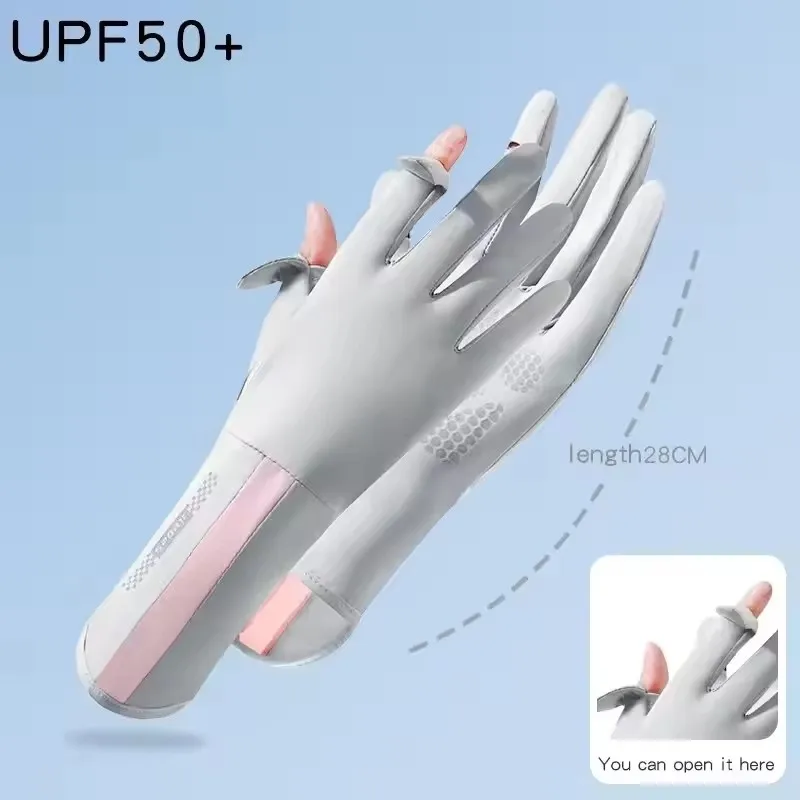 Summer Sunscreen Gloves Women Thin Ice Silk Anti-ultraviolet Dew Finger Touch Screen Driving Riding Non-slip Breathable UPF 50 image 4