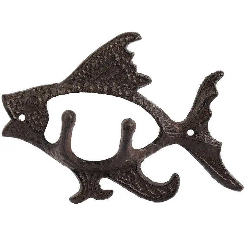 AT05-3X Fish With Two Hooks Ocean Series Cast Iron Wall Hook Wall Mount Towel Hanger Hook For Hat, Key, Coats