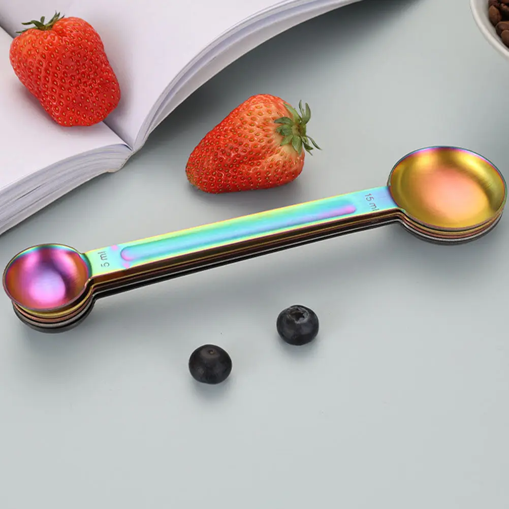 5Pcs Stainless Steel Measuring Spoons Set, Dual-Head Design with Comfort Grip for Coffee, Milk Powder, Beans