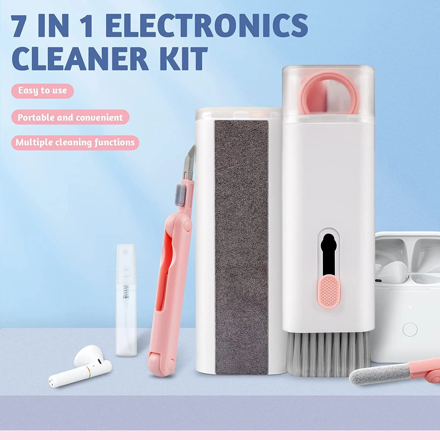 Multifunctional 7-in-1 Computer Keyboard Cleaner Brush Kit Earphone Cleaning Pen Phone Screen Cleaner Keycap Puller Kit