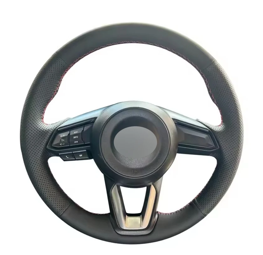 Alcantara Steering Wheel Cover Wrap Genuine Leather Red Thread Car Accessoires Specifically For Mazda 3 Onxeira CX4 CX5 CX30