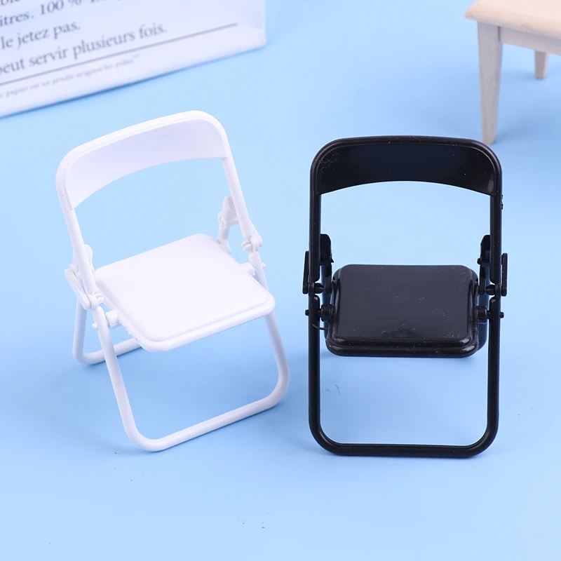 1:12 Dollhouse Miniature Black White Mini Chair Folding Chair Armchair Model For Doll House Decor Kids Pretend Play Toys Gift