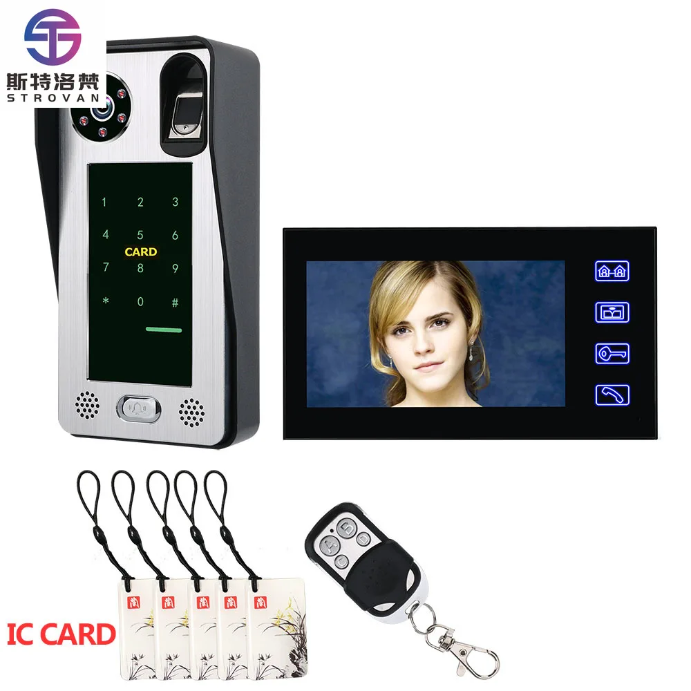 7inch Screen Fingerprint IC Card Video Door Phone Intercom Doorbell With Door Access Control System