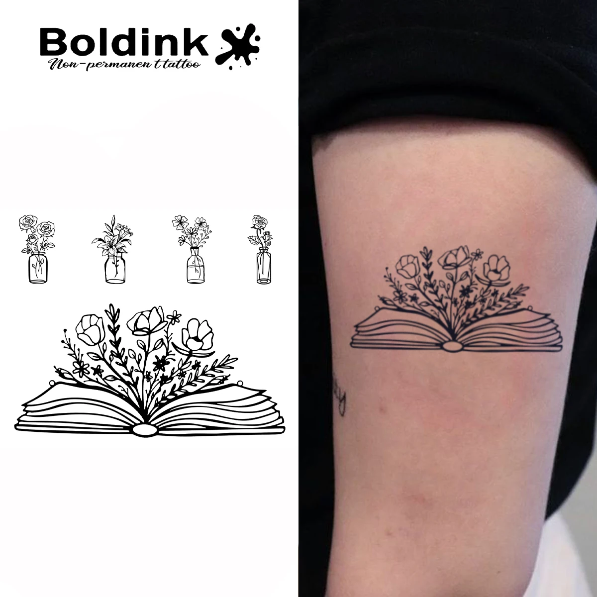 

Blooming Pages Boldink Temporary Tattoo,Lasts To 15 Days New Technology Magic Waterproof Semi Permanent Sticker.