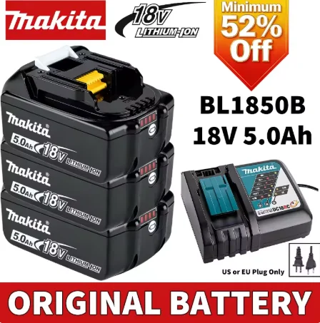 

100% Оригинальный аккумулятор Makita 18В 5Ач 6Ач 9Ач Li-Ion для электроинструментов BL1850B BL1860B BL1890B с зарядным устройством в комплекте
