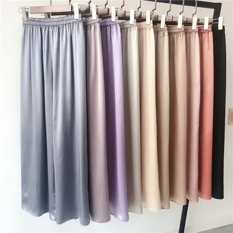 Birdsky 여성용 100% 천연 뽕나무 실크 바지, 루즈 컷 바지, 카프리 와이드 레그 바지, 엑스트라 사이즈, 하이 웨이스트, 1 개 S-39