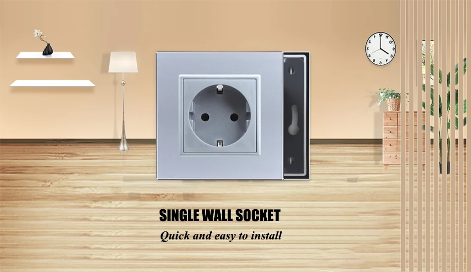 WELAIK EU 16A European Standard 80*80mm Russia Germany Spain Gray Glass Panel Baby Safety Wall Power Socket Outlet 220V   A18ES