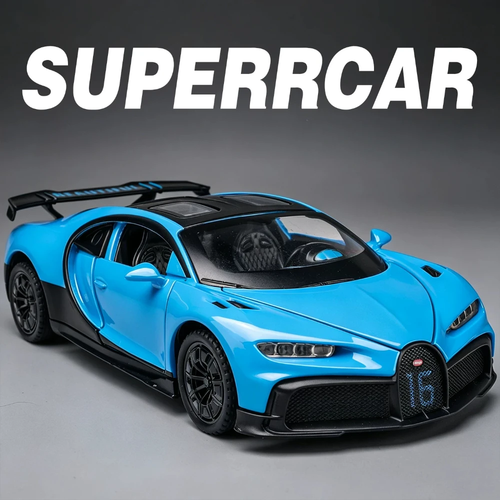 1:32 Chiron Bolide Alloy Car Model Toy Simulation Sound Light Sports Cars Models Doors Opened Pull Back Toys Holiday Presents