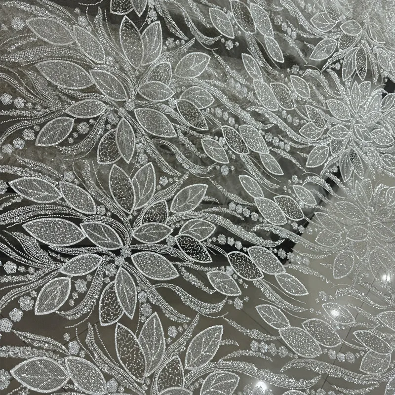 130CM Wide Designer Fabric NEW Lace Luxury Crystal Sequins Super Shiny Beading Lace Fabric Wedding Gown Sewing Lace 2025