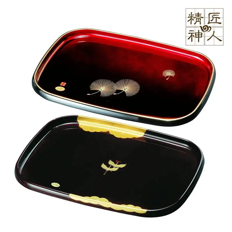 Various Japanese Imported Rectangular Lacquerware Gold Foil Inlaid Fruit Snack Trays, Tea Trays