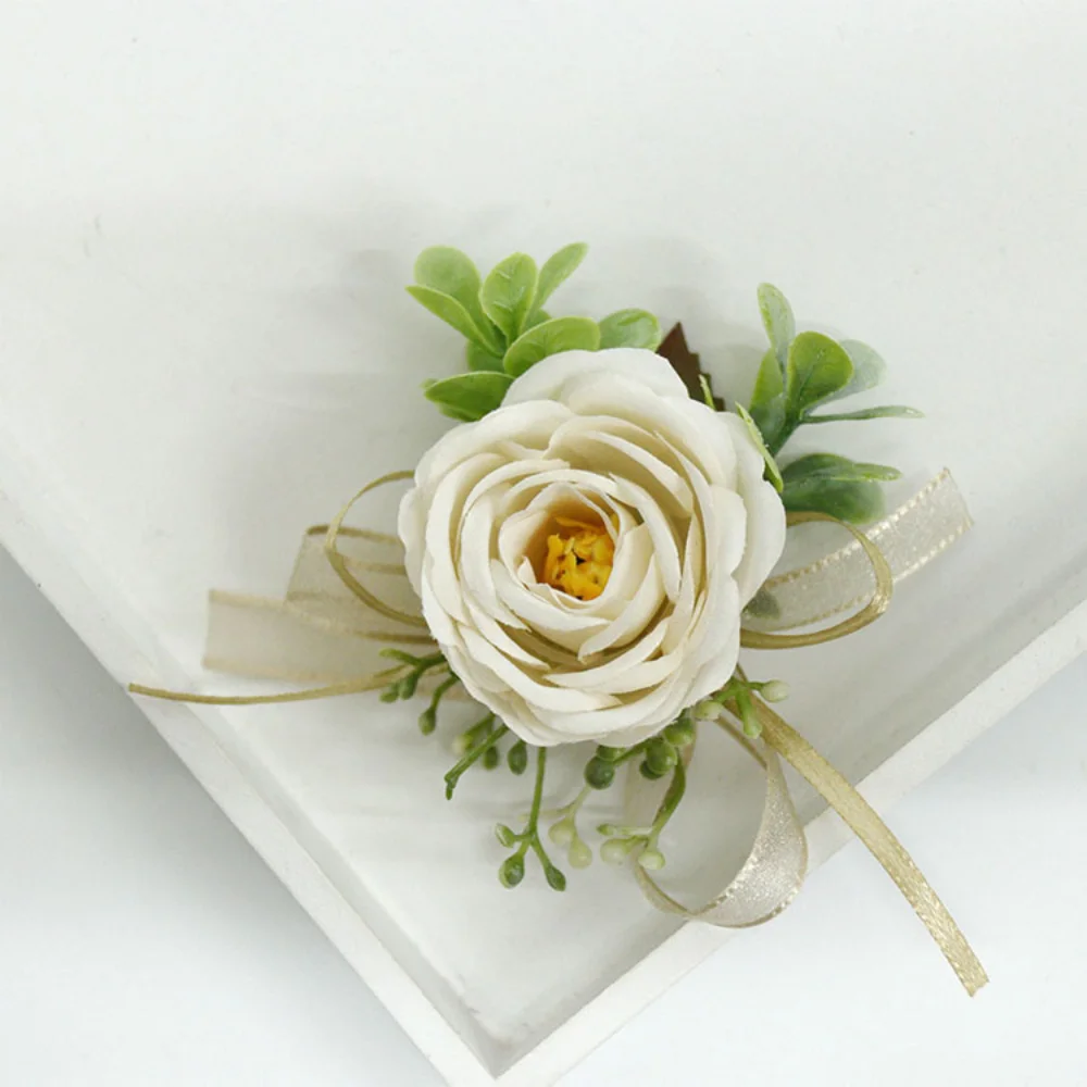 Boutonniere rosa de seda para mujer, alfileres de boda, encaje de flores coloridas, accesorios de matrimonio para dama de honor, conjunto de ramillete y Boutonniere