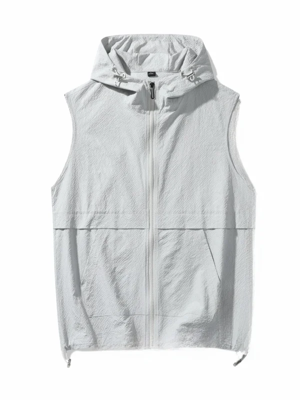 

Летняя мужская повседневная тонкая жилетка с капюшоном, свободного кроя, в уличном стиле, модная, легкая, из полиэстера, нейлона и композитного волокна
