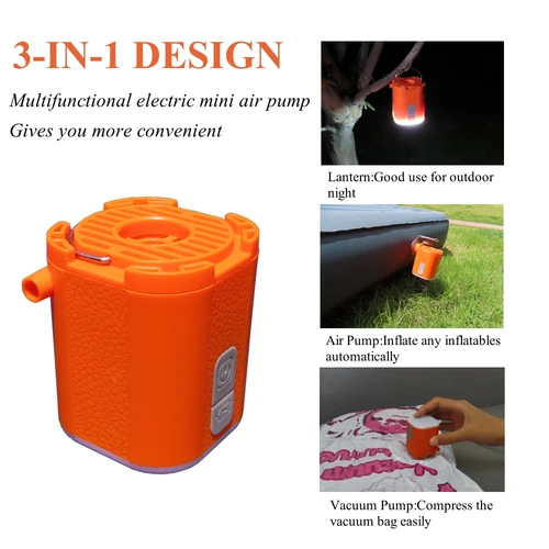 Imagen 2 del producto Mini bomba de aire eléctrica, bomba de inflado inalámbrica para colchón de aire, cama, anillo de natación, inflador portátil, desinflador, herramientas de luz para acampar