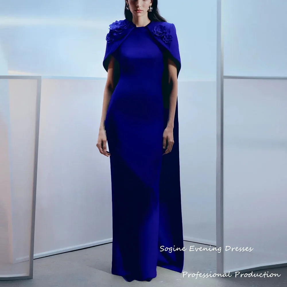 Vestidos de noite de crepe elástico com apliques 3d, xale longo, manga curta, vestido de coquetel sereia, espartilho